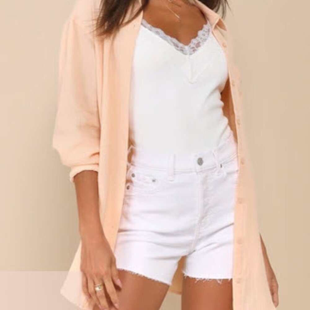 Lulus Easy To See Peach Oversized Button-up Top - Size M